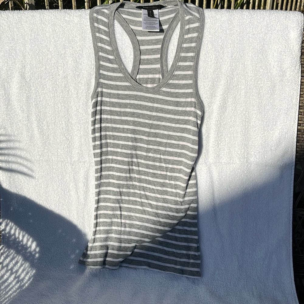 Grey and white striped BCBGMAXAZRIA striped tank top